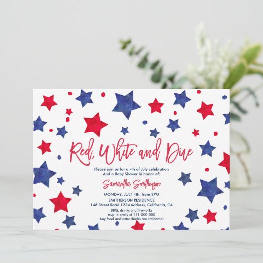 Rood wit en due stars 4th juli baby shower kaart (Staand voorkant)