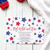 Rood wit en due stars 4th juli baby shower kaart