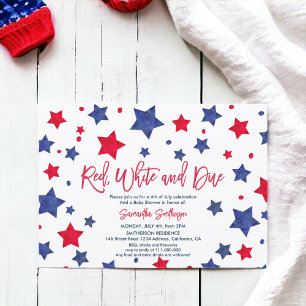 Rood wit en due stars 4th juli baby shower kaart