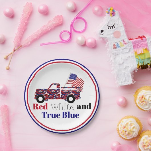 Rood wit en echt blauw papieren bordje (Feest)