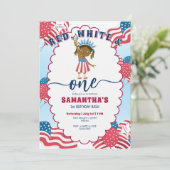 Rood wit en een 4 juli meisje 1e verjaardag kaart (Staand voorkant)