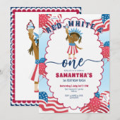 Rood wit en een 4 juli meisje 1e verjaardag kaart (Voorkant / Achterkant)
