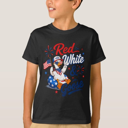 Rood Wit En Gans Grappig 4 Juli Patriottisch T-shirt (Voorkant)