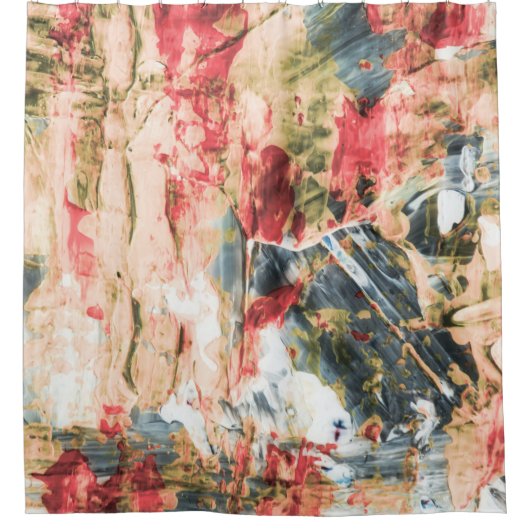 Rood wit en geel abstract schilderij douchegordijn (Voorkant)