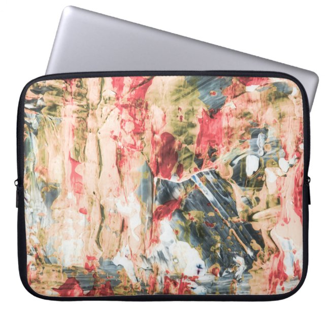 Rood wit en geel abstract schilderij laptop sleeve (Voorkant)