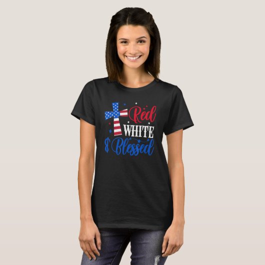 Rood wit en gezegend 4 juli Amerikaanse vlag C T-shirt (Voorkant volledig)