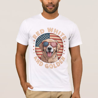 Rood wit en Golden Retriever hond patriottisch T-shirt
