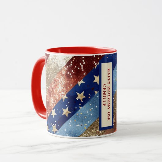 Rood Wit en Goud Americana Custom Mok (Voorkant links)
