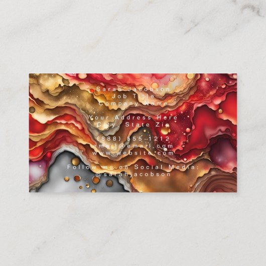 Rood wit en goud marmeren alcohol inkt visitekaartje (Achterkant)