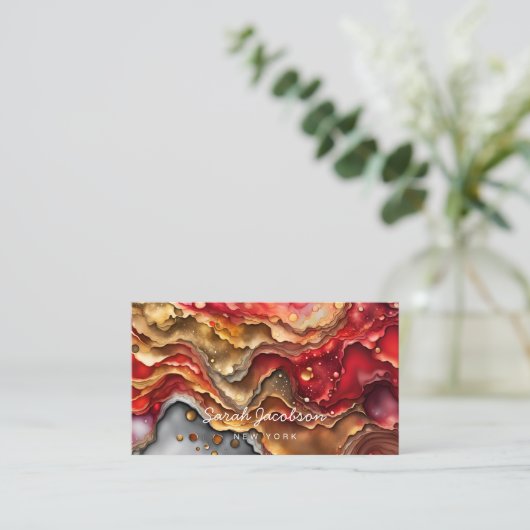 Rood wit en goud marmeren alcohol inkt visitekaartje (Staand voorkant)