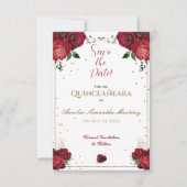Rood, wit en goud Quinceañera Save the Date (Voorkant)