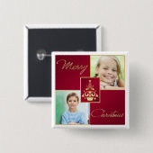 Rood, wit en gouden kerstboom Foto Button (Voorkant /achterkant)