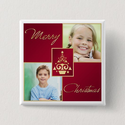 Rood, wit en gouden kerstboom Foto Button (Voorkant)