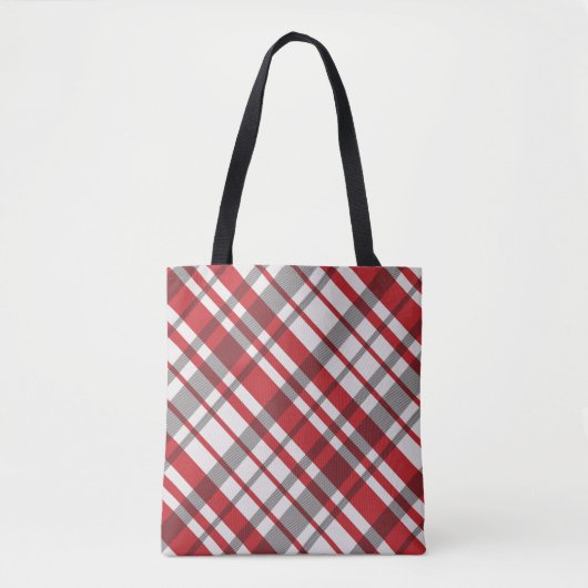 Rood wit en grijs Diagonaal Tartanje geplakt Tote Bag (Voorkant)