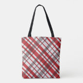 Rood wit en grijs Diagonaal Tartanje geplakt Tote Bag (Achterkant)