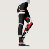 Rood wit en grijs Retro Squares Black Achtergrond Leggings (Rechts)