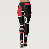 Rood wit en grijs Retro Squares Black Achtergrond Leggings (Achterkant)