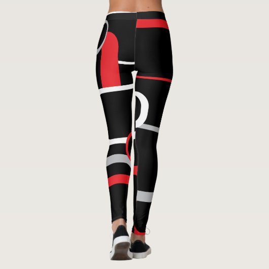 Rood wit en grijs Retro Squares Black Achtergrond Leggings (Achterkant)