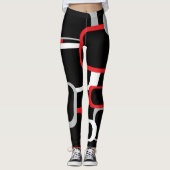 Rood wit en grijs Retro Squares Black Achtergrond Leggings (Voorkant)