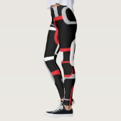 Rood wit en grijs Retro Squares Black Achtergrond Leggings (Links)