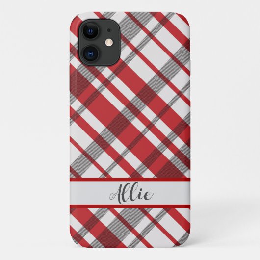 Rood, wit en grijs Tartan Aangepast Case-Mate iPhone Case (Achterkant)