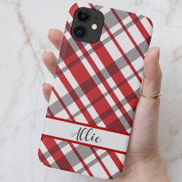 Rood, wit en grijs Tartan Aangepast Case-Mate iPhone Case