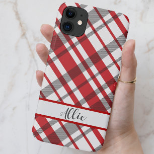 Rood, wit en grijs Tartan Aangepast Case-Mate iPhone Case
