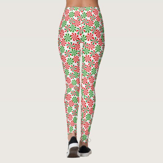 Rood wit en groen draaiend Snoep patroon Leggings (Achterkant)