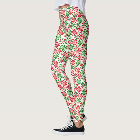 Rood wit en groen draaiend Snoep patroon Leggings (Links)
