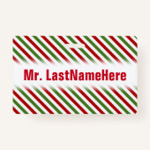 Rood, wit en groen gestreept patroon + Naam leraar Badge (Achterkant)