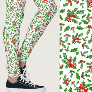 Rood, wit en groen hulst kerst gemêleerd leggings