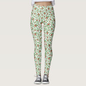 Rood, wit en groen hulst kerst gemêleerd leggings (Voorkant)