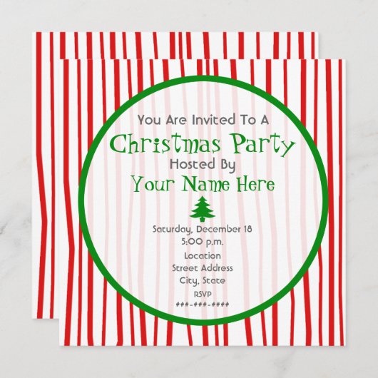 Rood-wit en groen kerstfeest uitnodiging (Voorkant / Achterkant)