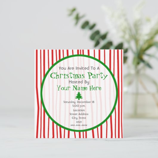 Rood-wit en groen kerstfeest uitnodiging (Staand voorkant)
