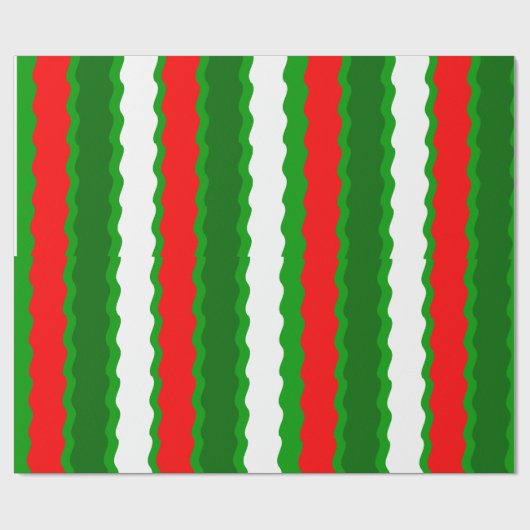 Rood wit en groen kerstgolven inpakpapier (Vlak)