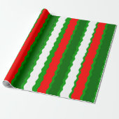 Rood wit en groen kerstgolven inpakpapier (Uitgerold)