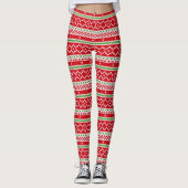 Rood wit en groen kerstvakantie patroon leggings (Voorkant)