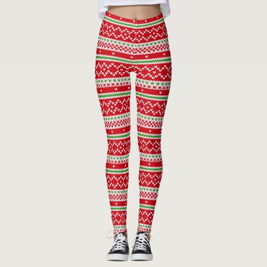 Rood wit en groen kerstvakantie patroon leggings (Voorkant)