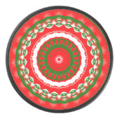 Rood, wit en groen Mandala Hockey Puck (Voorkant)