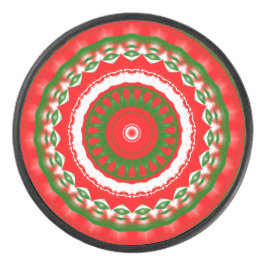 Rood, wit en groen Mandala Hockey Puck