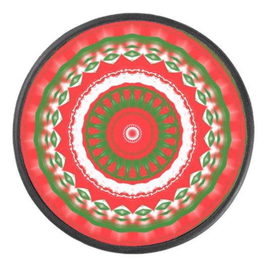 Rood, wit en groen Mandala Hockey Puck (Voorkant)