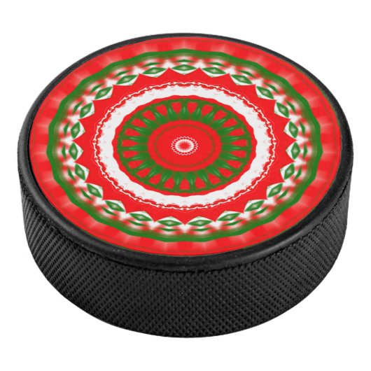 Rood, wit en groen Mandala Hockey Puck (3/4)