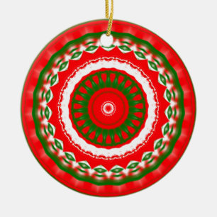 Rood, wit en groen Mandala Keramisch Ornament