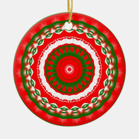 Rood, wit en groen Mandala Keramisch Ornament (Voorkant)
