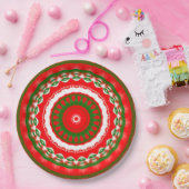 Rood, wit en groen Mandala Papieren Bordje (Feest)