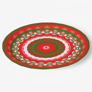 Rood, wit en groen Mandala Papieren Bordje