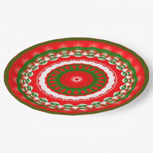 Rood, wit en groen Mandala Papieren Bordje (Gekanteld)