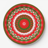 Rood, wit en groen Mandala Papieren Bordje (Voorkant)