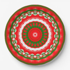 Rood, wit en groen Mandala Papieren Bordje