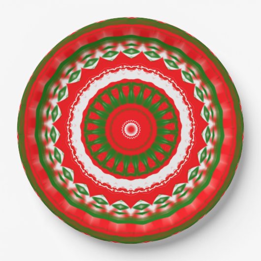 Rood, wit en groen Mandala Papieren Bordje (Voorkant)